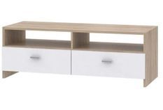 Meuble TV 2 tiroirs 2 niches bois blanc et chêne clair Basic