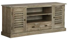 Meuble TV 2 tiroirs 2 portes bois exotique massif gris Miela