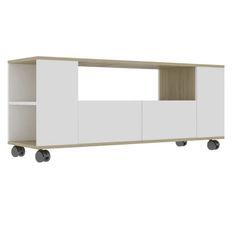 Meuble TV 2 tiroirs bois blanc et chêne clair Tacar 120 cm