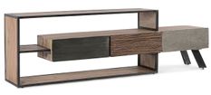 Meuble TV 3 tiroirs industriel bois de manguier recyclé et acier noir Kramer 195 cm
