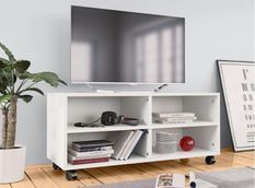 Meuble TV 4 compartiments bois blanc Reaza 90 cm
