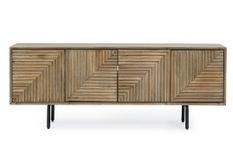 Meuble TV 4 portes DARSEY 140 cm – Bois massif naturel & piétement acier noir