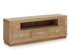 Meuble TV 5 tiroirs et 1 niche en bois massif naturel MAZARI