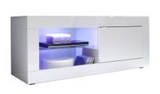 Meuble TV à LED 1 porte bois laqué blanc brillant Assic L 140 cm