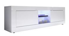 Meuble TV à LED 2 portes bois laqué blanc brillant Assic L 180 cm