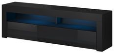 Meuble TV à Led 2 portes noir et noir brillant Dezia 140 cm