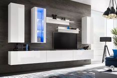 Meuble TV à LED 8 pièces bois blanc brillant Glamourous