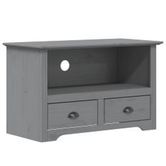 Meuble TV avec 2 tiroirs BODO gris 91x43x56cm bois massif pin