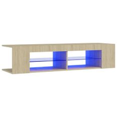 Meuble TV avec lumières LED Blanc et chêne sonoma 135x39x30 cm