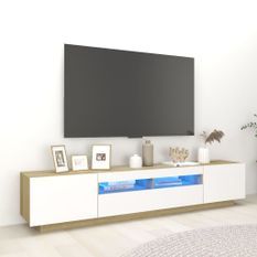 Meuble TV avec lumières LED Blanc et chêne sonoma 200x35x40 cm