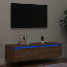 Meuble TV avec lumières LED chêne artisanal 100X35,5x25 cm