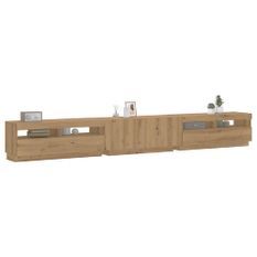 Meuble TV avec lumières LED chêne artisanal bois d'ingénierie