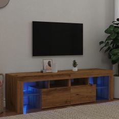 Meuble TV avec lumières LED chêne artisanal bois d'ingénierie