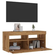 Meuble TV avec lumières LED chêne artisanal bois d'ingénierie