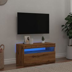 Meuble TV avec lumières LED chêne artisanal bois d'ingénierie