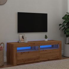 Meuble TV avec lumières LED chêne artisanal bois d'ingénierie