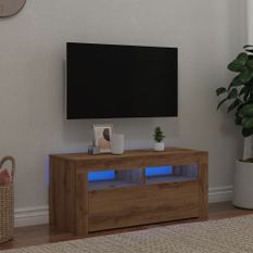 Meuble TV avec lumières LED chêne artisanal bois d'ingénierie