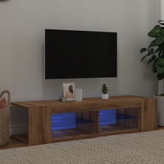 Meuble TV avec lumières LED chêne artisanal bois d'ingénierie