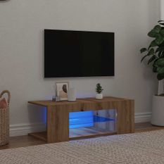 Meuble TV avec lumières LED chêne artisanal bois d'ingénierie