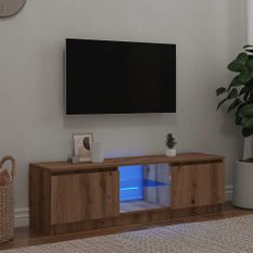 Meuble TV avec lumières LED chêne artisanal bois d'ingénierie