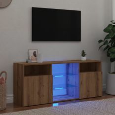 Meuble TV avec lumières LED chêne artisanal bois d'ingénierie