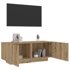 Meuble TV avec lumières LED chêne artisanal bois d'ingénierie