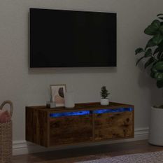 Meuble TV avec lumières LED chêne fumé 75x35,5x25 cm