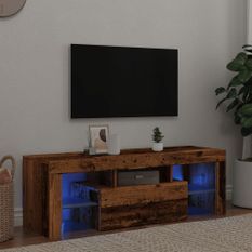 Meuble TV avec lumières LED vieux bois bois d'ingénierie