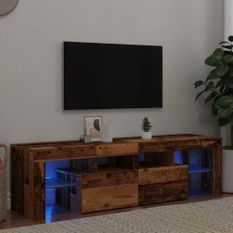 Meuble TV avec lumières LED vieux bois bois d'ingénierie