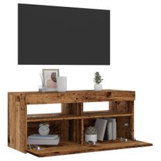 Meuble TV avec lumières LED vieux bois bois d'ingénierie