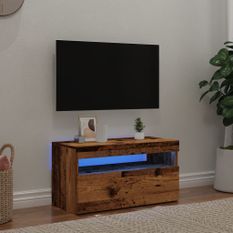 Meuble TV avec lumières LED vieux bois bois d'ingénierie