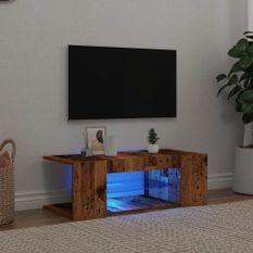 Meuble TV avec lumières LED vieux bois bois d'ingénierie