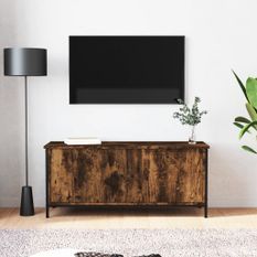 Meuble TV avec portes chêne fumé 102x35x45 cm bois d'ingénierie