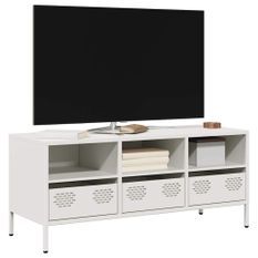 Meuble TV blanc 101,5x39x43,5 cm acier laminé à froid