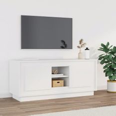 Meuble TV blanc 102x35x45 cm bois d'ingénierie