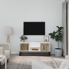 Meuble TV blanc 105x30x45 cm bois d'ingénierie et fer