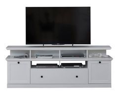 Meuble TV blanc 3 portes 5 niches style campagnard moderne Valex 177 cm