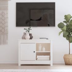 Meuble TV Blanc 70x36,5x52 cm Bois de pin massif