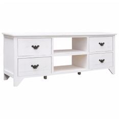 Meuble TV Blanc antique 108x30x40 cm Bois de Paulownia solide