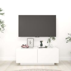 Meuble TV Blanc brillant 100x35x40 cm