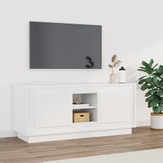 Meuble TV blanc brillant 102x35x45 cm bois d'ingénierie