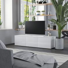 Meuble TV Blanc brillant 120x34x30 cm Aggloméré