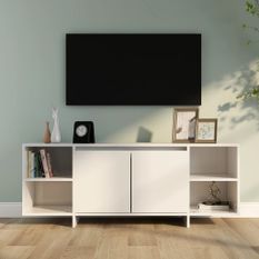 Meuble TV blanc brillant 130x35x50 cm bois d'ingénierie