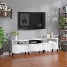 Meuble TV blanc brillant 150x30x44,5 cm bois d'ingénierie