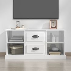 Meuble TV blanc brillant 99,5x35,5x48 cm bois d'ingénierie