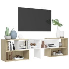 Meuble TV Blanc et chêne sonoma 149x30x52 cm
