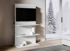 Meuble TV blanc spatulé avec panneau et sept étagères Lucky L 100 cm