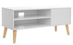 Meuble TV bois blanc 1 porte et 1 étagère Scandinave Maeva 110 cm