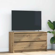 Meuble TV chêne artisanal 100x35x54 cm bois d'ingénierie