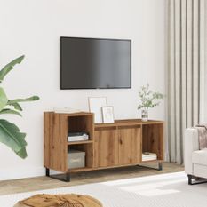 Meuble TV chêne artisanal 100x35x55 cm bois d'ingénierie